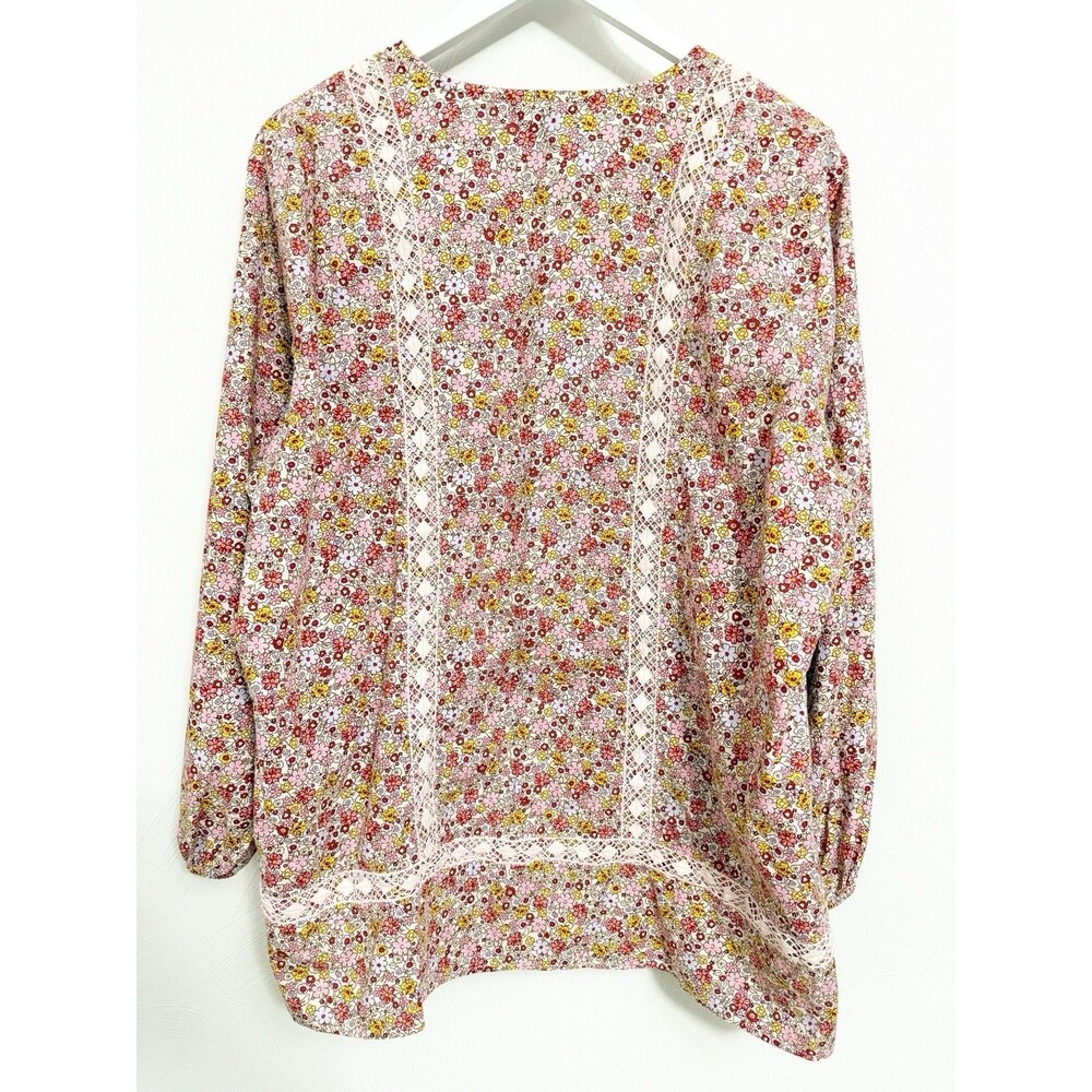 Lands' End Women's Cotton Tunic Top Ditsy Floral Long Sleeve w/ Lace Detail 2X - Picture 6 of 15